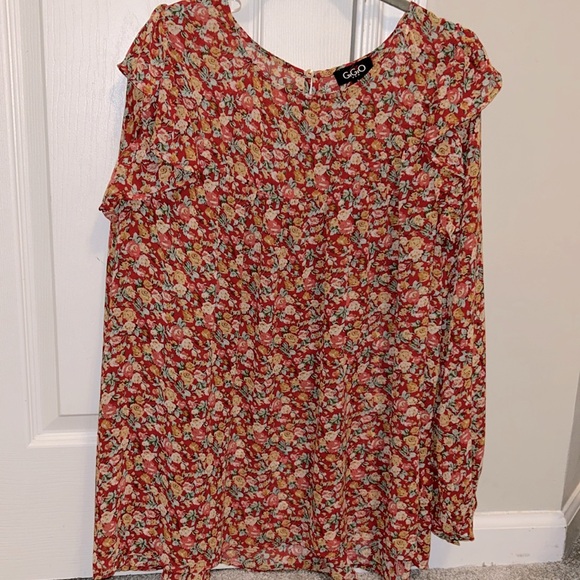 Beautiful red fall floral lightweight long sleeve blouse size large - Picture 1 of 4